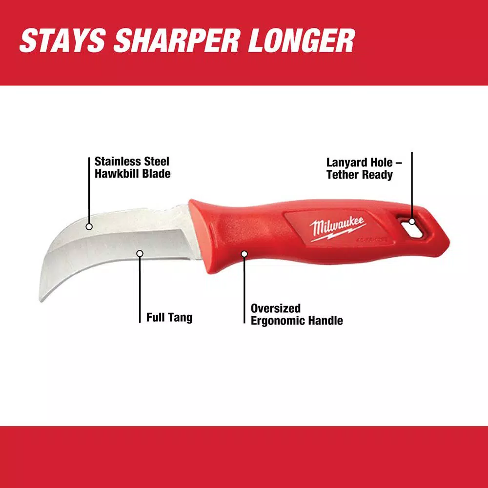 Milwaukee Fixed Blade Hawkbill Knife with Molded Sheath