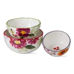 Tag 3-Piece Earthenware Serving Bowl Set with Hand Painted Rims and Floral Decal Pattern thumbnail 1