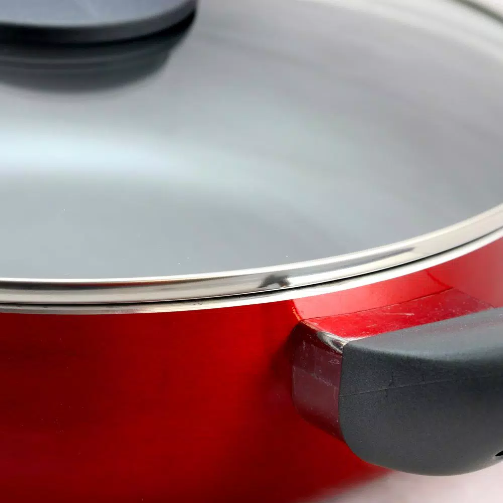 Oster Herscher 3.5 qt. Aluminum Nonstick Saute Pan with Glass Lid, Red Gloss