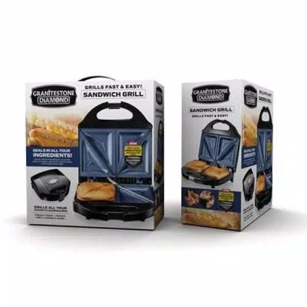 GraniteStone Classic Blue Non-Stick Diamond Infused Sandwich Maker, 2-Slice Countertop Grill