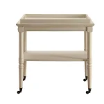 Benjara Antique White Wooden Serving Tray Table with 2-Tier Storage and Casters thumbnail 3