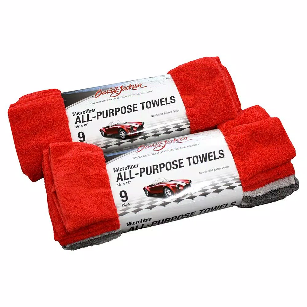 Barrett-Jackson All-Purpose Microfiber Detailing Towel Kit, 9-Pack (Red/Light Gray/Dark Gray)