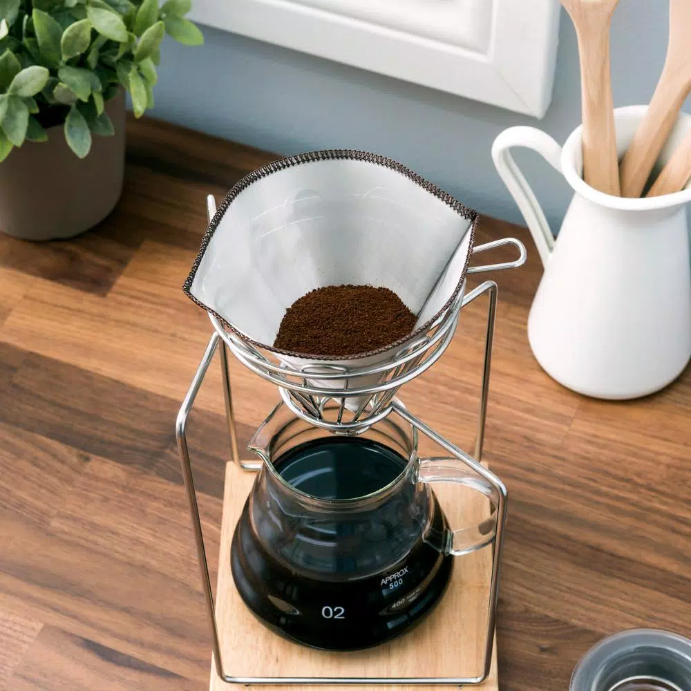 Old Dutch 20oz Stainless Steel Pour Over Coffee Maker Set with Glass Carafe and Rubberwood Base