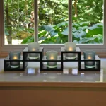 LUMABASE Wooden Candle Centerpiece Tray with 5 Frosted Earth Tone Glass Votive Holders, Black thumbnail 2