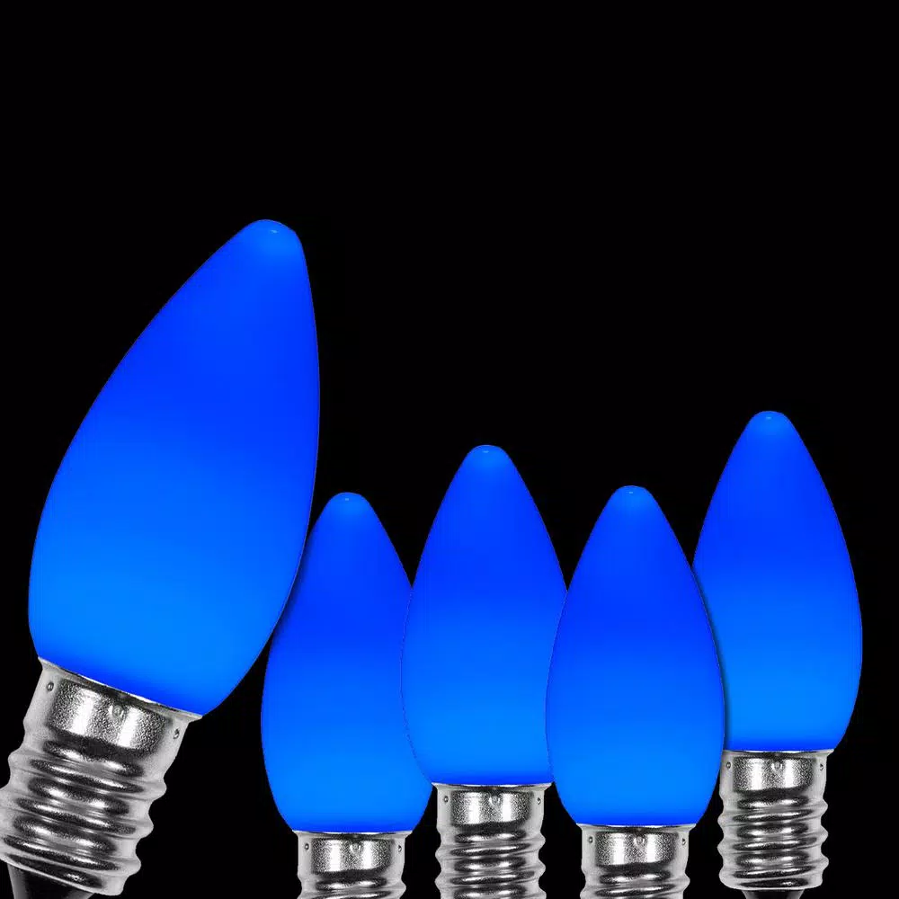 Wintergreen Lighting OptiCore C7 LED Blue Smooth Opaque Christmas Light Bulbs, 25-Pack