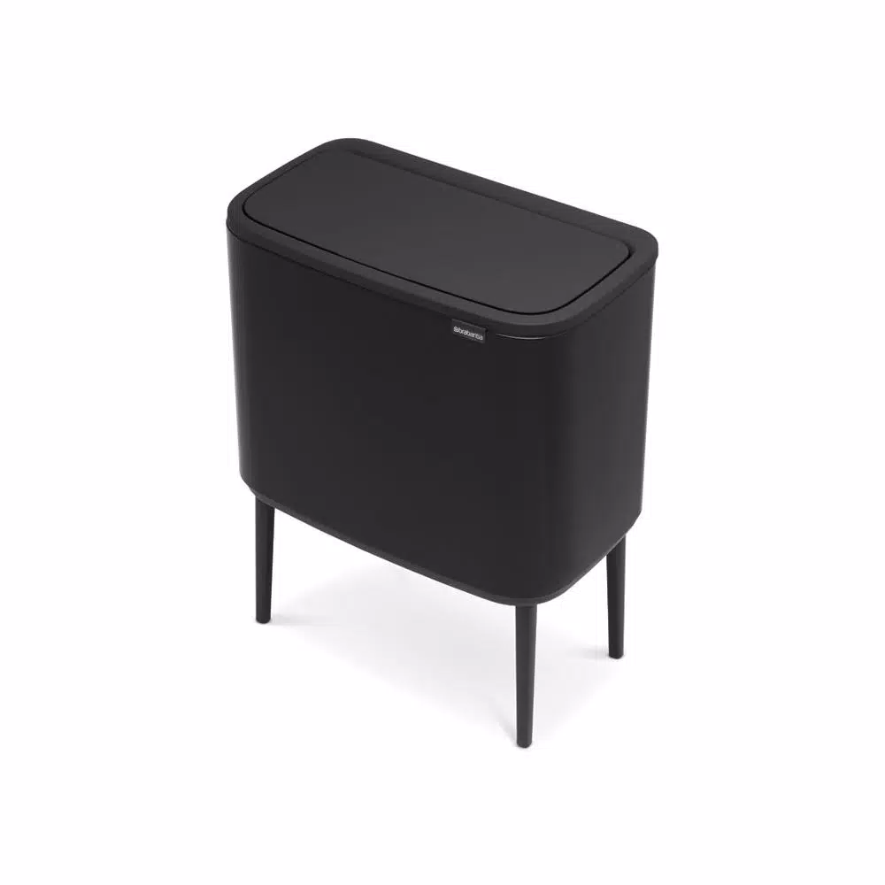 Brabantia Bo Touch 9.5 Gallon Dual Compartment Matte Black Steel Rectangular Touch Top Trash Can