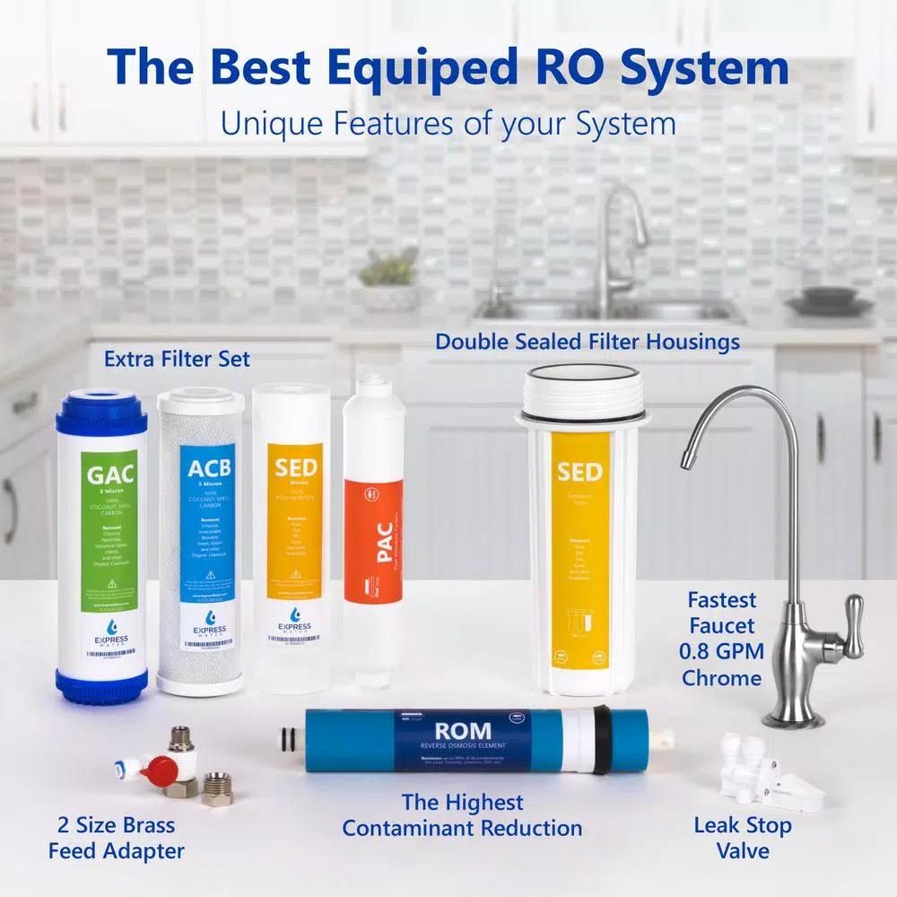 Express Water 5-Stage Reverse Osmosis Water Filtration System - NSF Certified - 100 GPD with Faucet and Tank