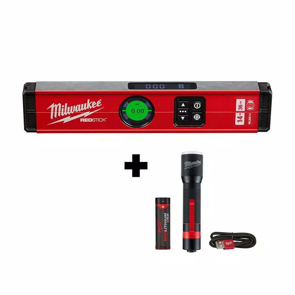 Milwaukee 14 in. REDSTICK Digital Box Level with PINPOINT Technology & 700 Lumen LED Flashlight Kit
