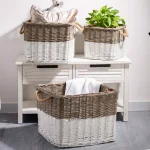 Glitzhome Natural White Square Wicker Willow Baskets, Set of 3 with Rope Handles thumbnail 7