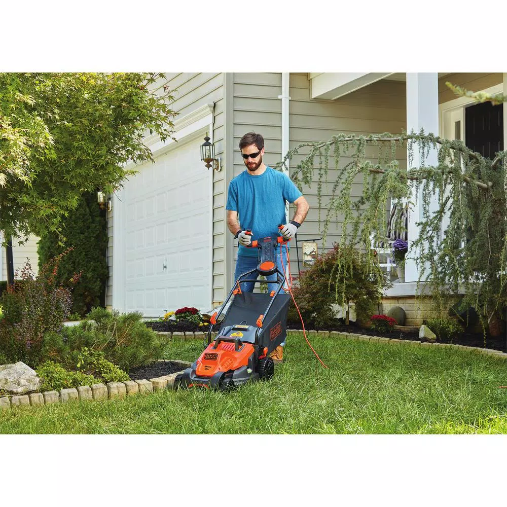BLACK+DECKER 15 in. 10 Amp Corded Electric Walk Behind Lawn Mower with Pivot Control Handle