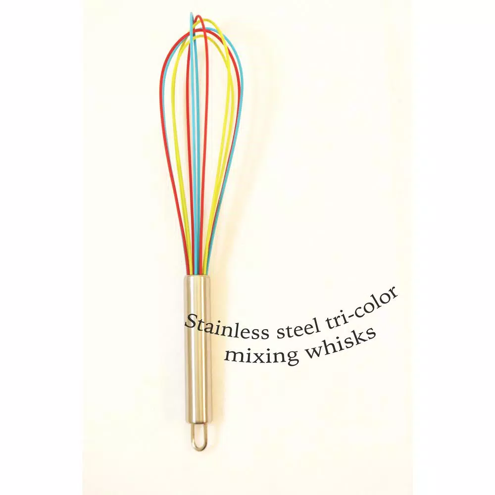 ExcelSteel Stainless Steel Tri-Color Silicone Coated Whisk Set, 8 in. and 10 in. (Set of 2)