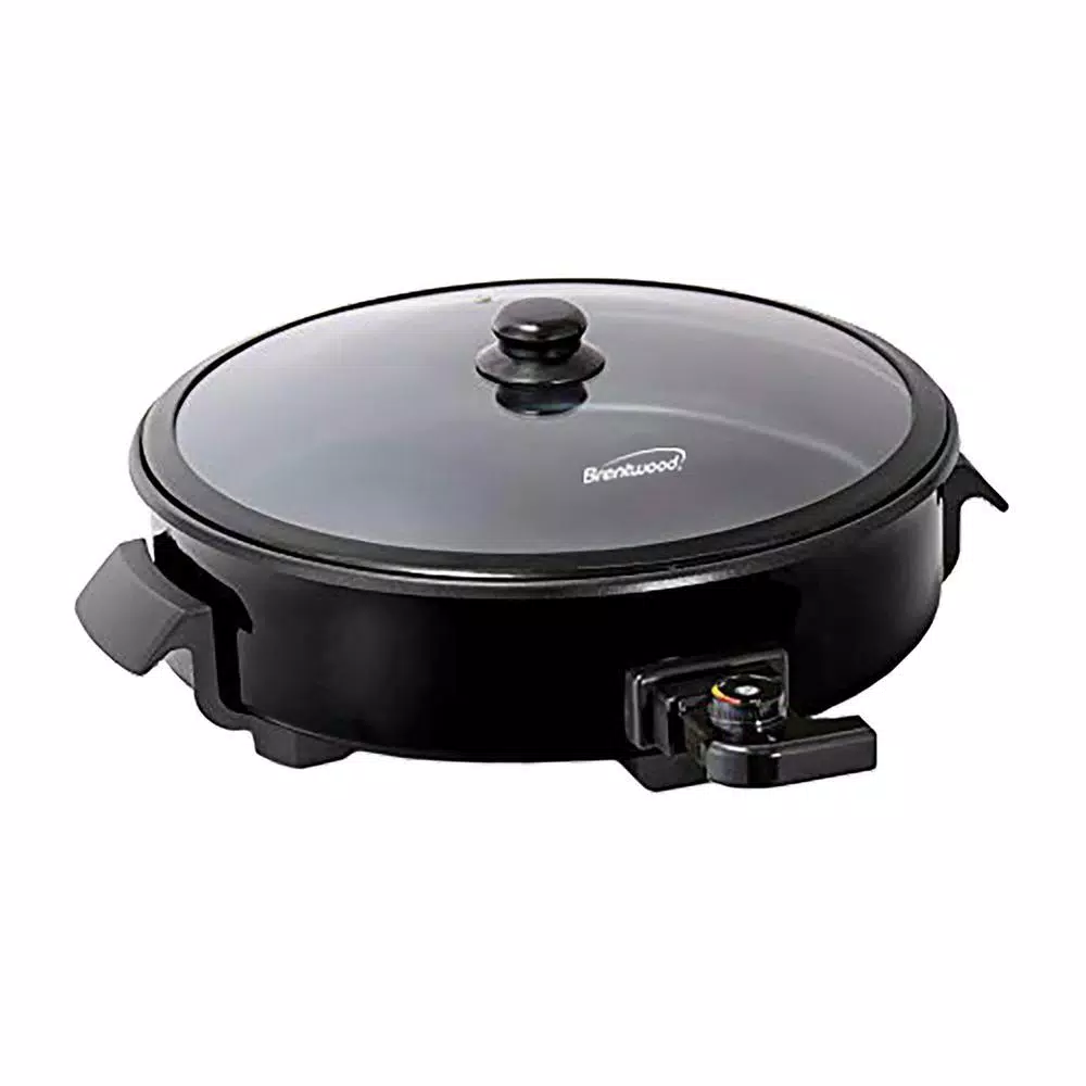 Brentwood Appliances 12 in. Round Nonstick Electric Skillet with Vented Glass Lid, 1400W, Black