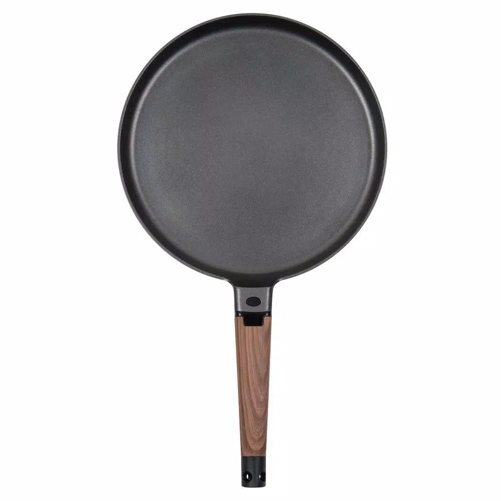 MasterPan 11 in. Non-Stick Cast Aluminum Crepe Pan with Detachable Handle, Induction Compatible, Black