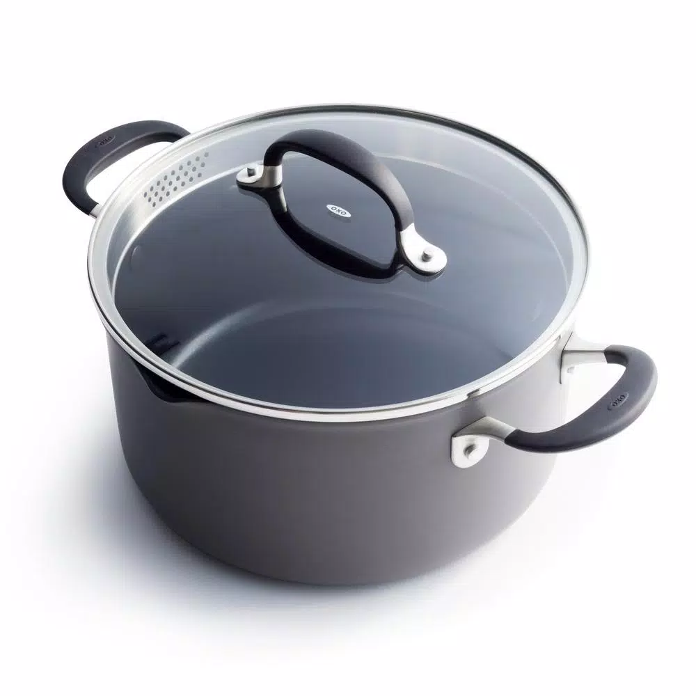 OXO Good Grips 6 qt. Hard-Anodized Aluminum Nonstick Stock Pot with Glass Lid, Gray