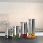 Home Basics Essence 4-Piece Stainless Steel Canister Set with Glass Base thumbnail 5