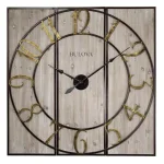 Bulova Vermont Country Store 45 in. Oversized 3-Panel Square Gallery Wall Clock - Weathered Grey Wood & Metal thumbnail 1