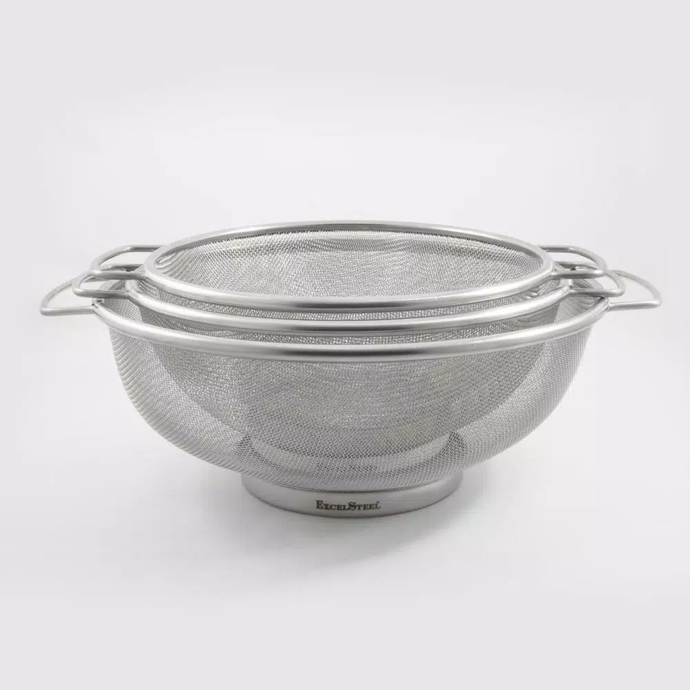 ExcelSteel Stainless Steel Fine Mesh Colander Set with Resting Base (Set of 3)
