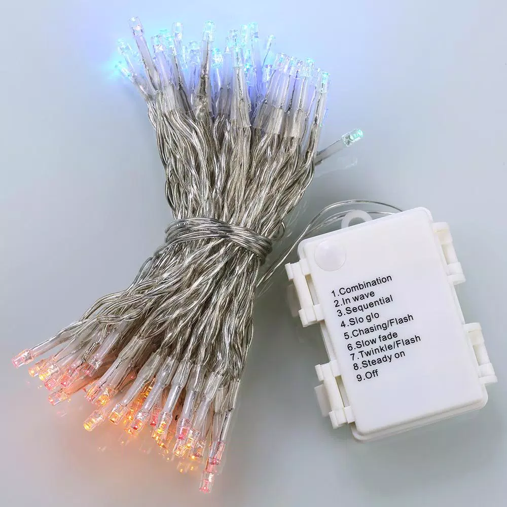 Novolink 34 ft. 100-Light Multi-Color LED Battery Operated Decorative String Lights with Timer