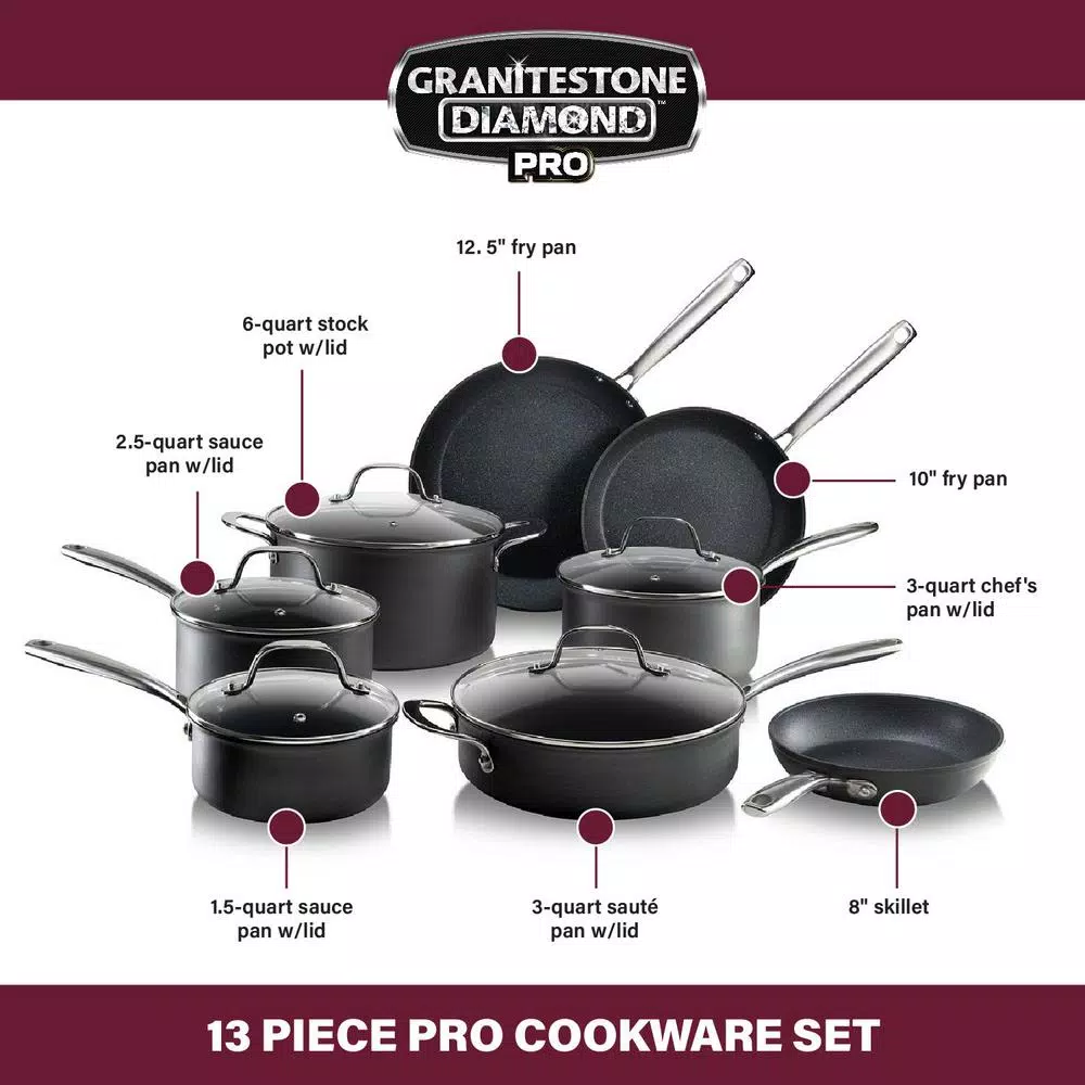 GraniteStone Professional 13-Piece Hard Anodized Nonstick Cookware Set