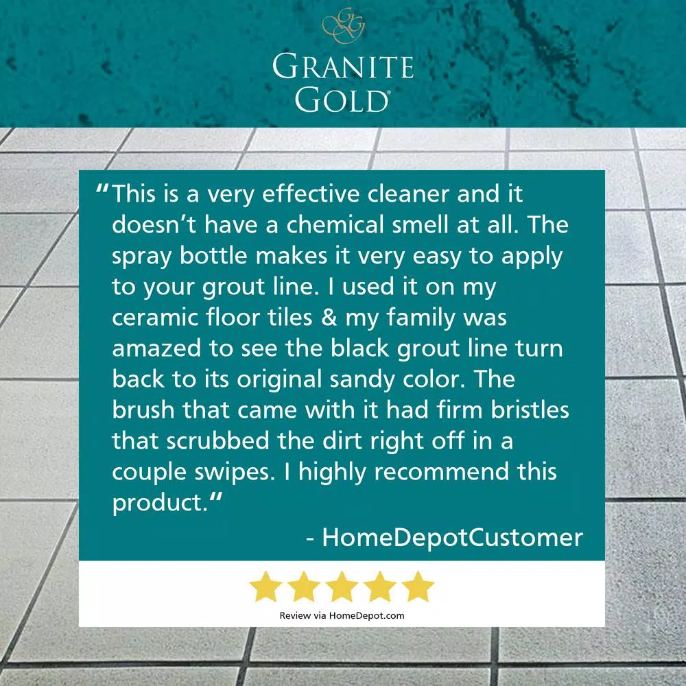 Granite Gold Grout Cleaner with Brush, 24 oz. - Safe for Stone, Tile, Porcelain, Ceramic & Glass