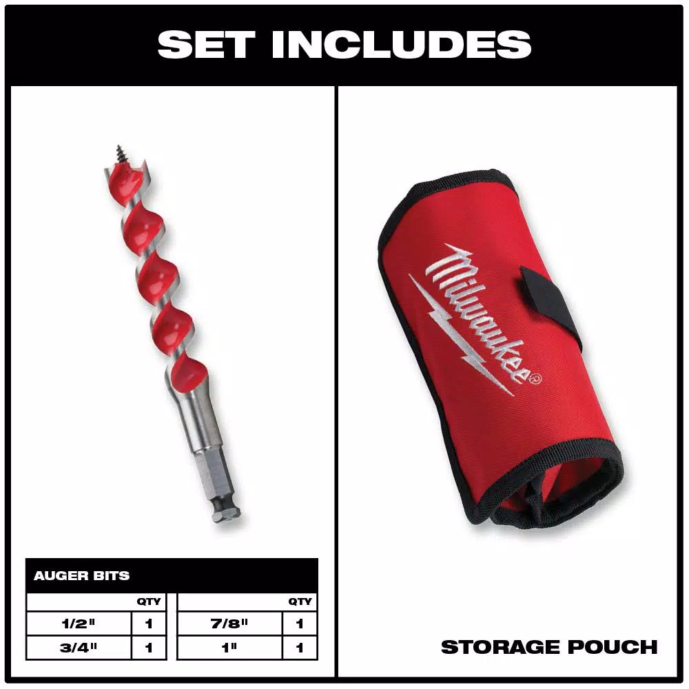 Milwaukee 4-Piece 6-1/2 in. Spur Auger Bit Set with Hex Shank