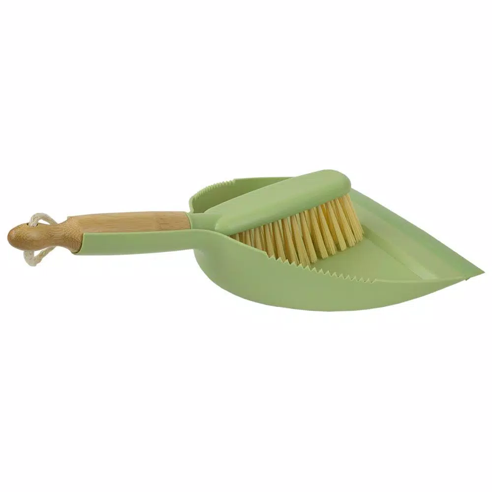 Home Basics Bliss Collection Green Bamboo Broom and Dustpan Set, 8.62 in.