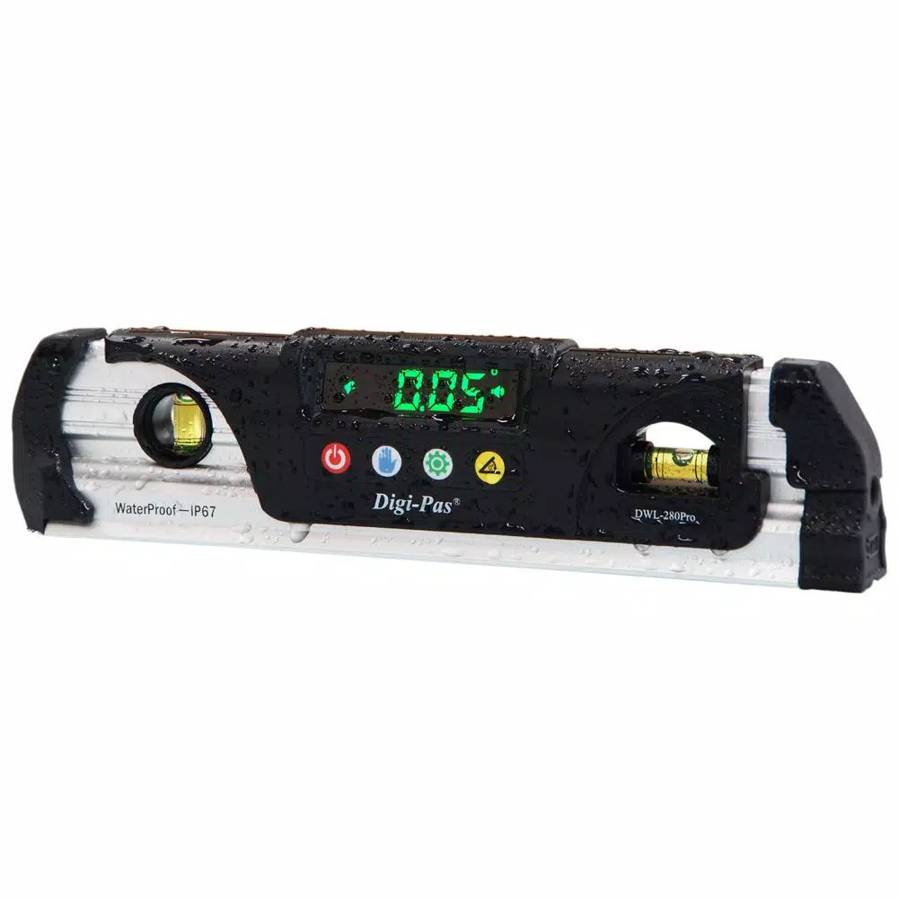 Digi-Pas DWL280PRO 9 in. IP67 Waterproof Digital Torpedo Level with LED Display and Magnetic V-Groove Base