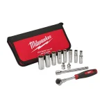 Milwaukee 12-Piece 3/8 in. Drive SAE Ratchet and Socket Set thumbnail 1