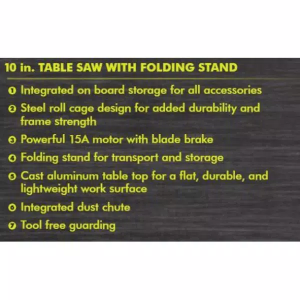 RYOBI 10 in. 15 Amp Table Saw with Folding Stand