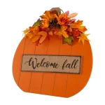 Glitzhome 20.28 in. Wooden Fall Pumpkin Decor with Floral Accents - Standing or Hanging thumbnail 6