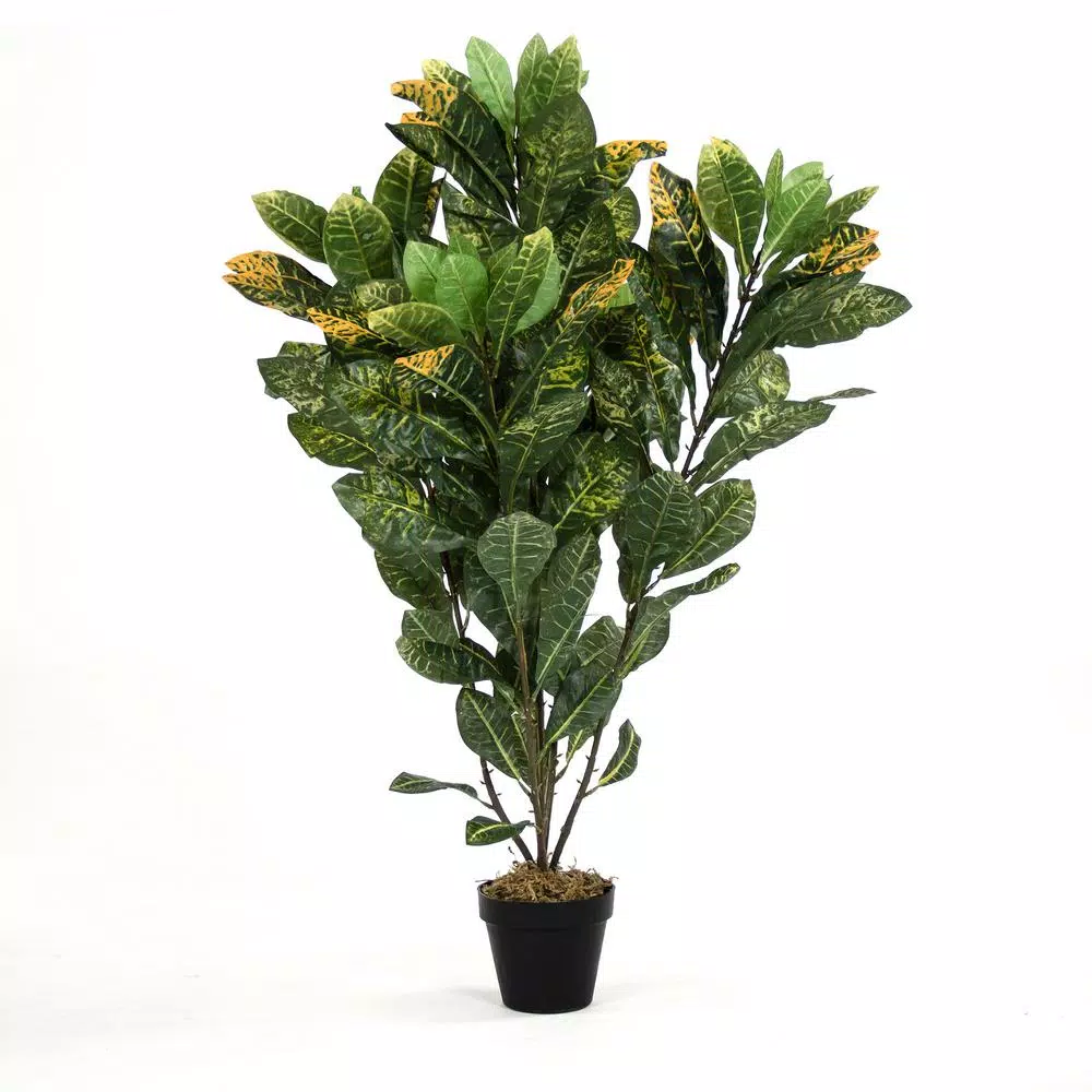 Zentique Faux Green and Yellow Tipped Leafed Potted House Plant, 34.5 in.