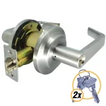Premier Lock Heavy-Duty Satin Chrome ANSI Grade 2 Entry Door Lever Lock Set, SC1 Keyway thumbnail 1