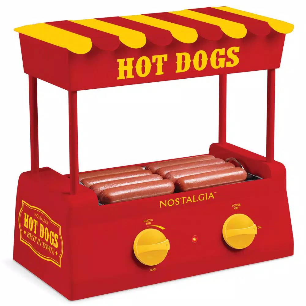 Nostalgia Red 8-Hot Dog Roller and 6-Bun Warmer Countertop Specialty Grill