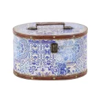 LITTON LANE Vintage Oval Wood and Faux Leather Case-Style Storage Boxes with Lids (Set of 2) thumbnail 4