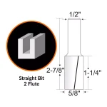 WEN 5/8 in. Straight 2-Flute Carbide Tipped Router Bit, 1/2 in. Shank thumbnail 2