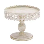 LITTON LANE 10 in. Round Whitewashed and Rust Brown Iron Cake Stand with Pierced Floral Bunting thumbnail 2