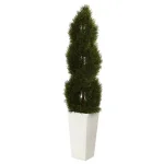 Nearly Natural 5.5 ft. Artificial Double Pond Cypress Spiral Topiary in White Tower Planter thumbnail 1