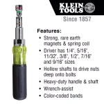 Klein Tools 7-in-1 Heavy Duty Multi-Nut Driver with Wrench-Assist Handle thumbnail 3
