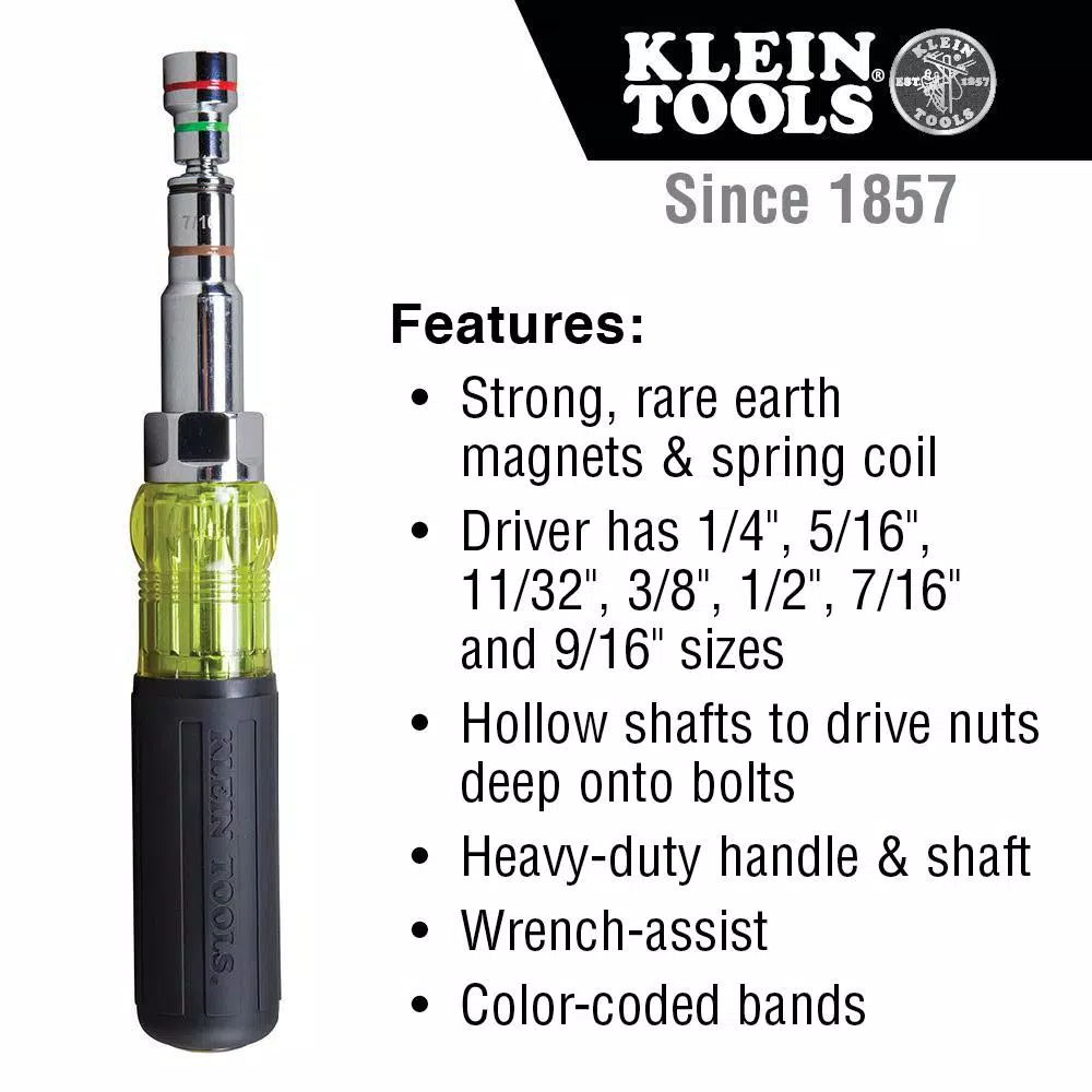 Klein Tools 7-in-1 Heavy Duty Multi-Nut Driver with Wrench-Assist Handle