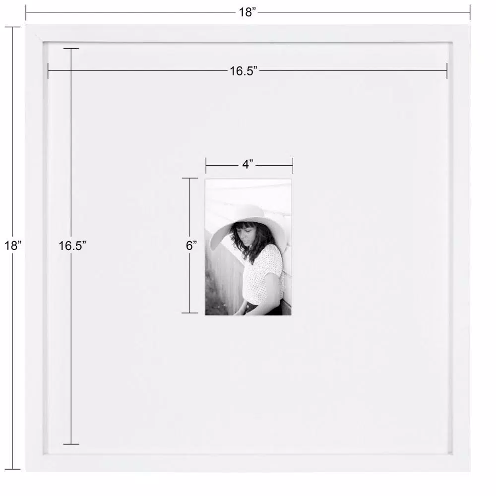 DesignOvation Gallery 17 x 17 in. White Wood Picture Frame, Matted to 4 x 6 in.