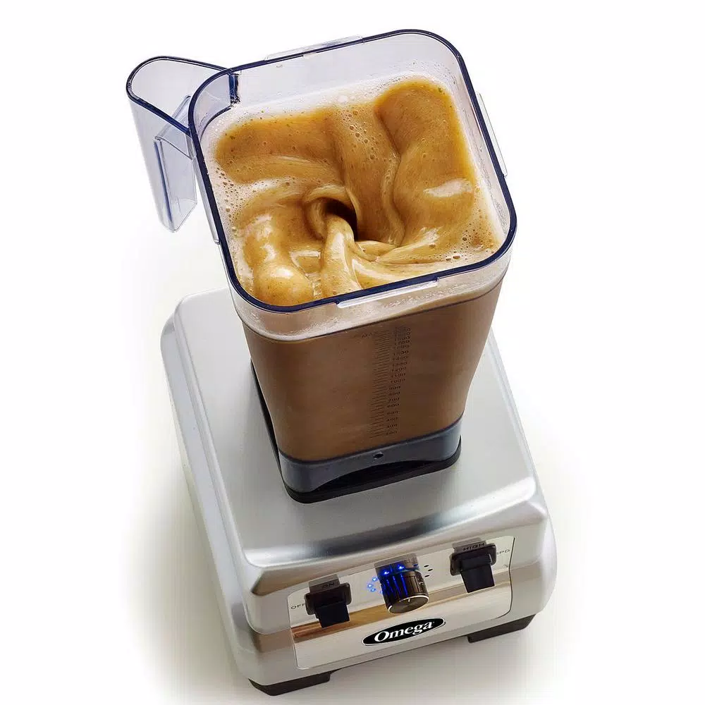 Omega OM6560 3 HP 64 oz. Variable 10-Speed Silver Blender with BPA-Free Tritan Container