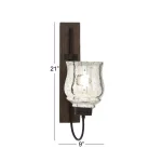 LITTON LANE 21 in. New Traditional Silver Flared Top Hurricane Candle Sconce with Walnut Frame thumbnail 6
