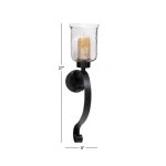 LITTON LANE 27 in. Wrought Iron Candle Sconce with Clear Glass Hurricane Holder, Black thumbnail 4