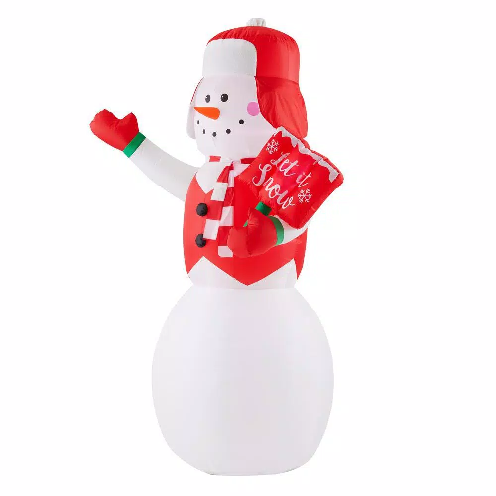 Unbranded 8 ft. Pre-Lit Inflatable Jolly Holiday Snowman Greeter with Sign, LED Lights