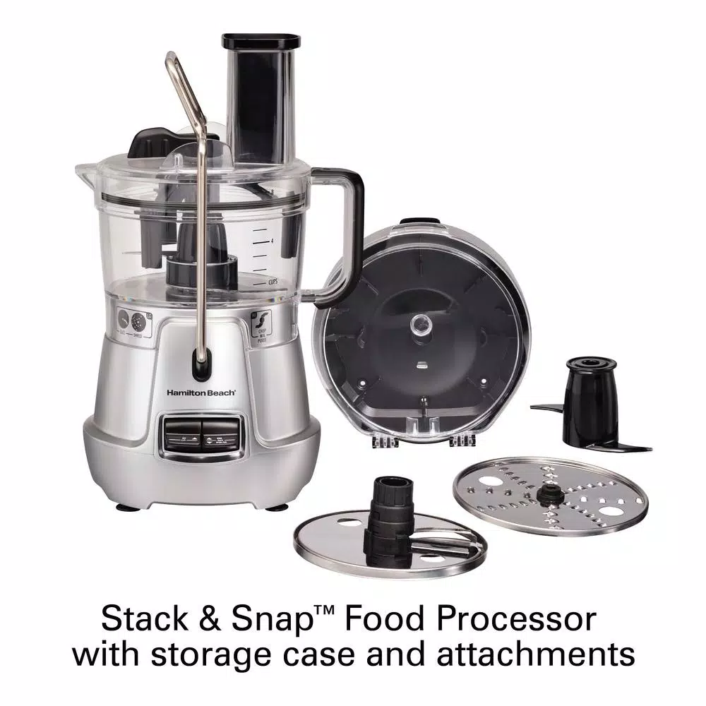 Hamilton Beach Stack & Snap 8-Cup 3-Speed Food Processor with Built-in Scraper, Silver
