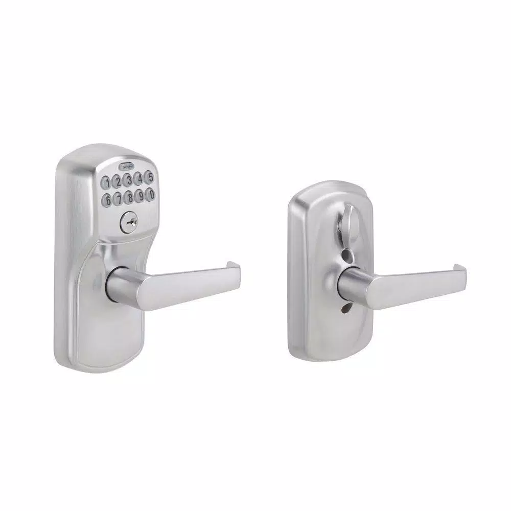Schlage Elan Satin Chrome Electronic Keypad Door Lever with Plymouth Trim