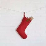 VHC Brands 15 in. Red Cotton Burlap Christmas Stocking - Farmhouse Holiday Decor thumbnail 2