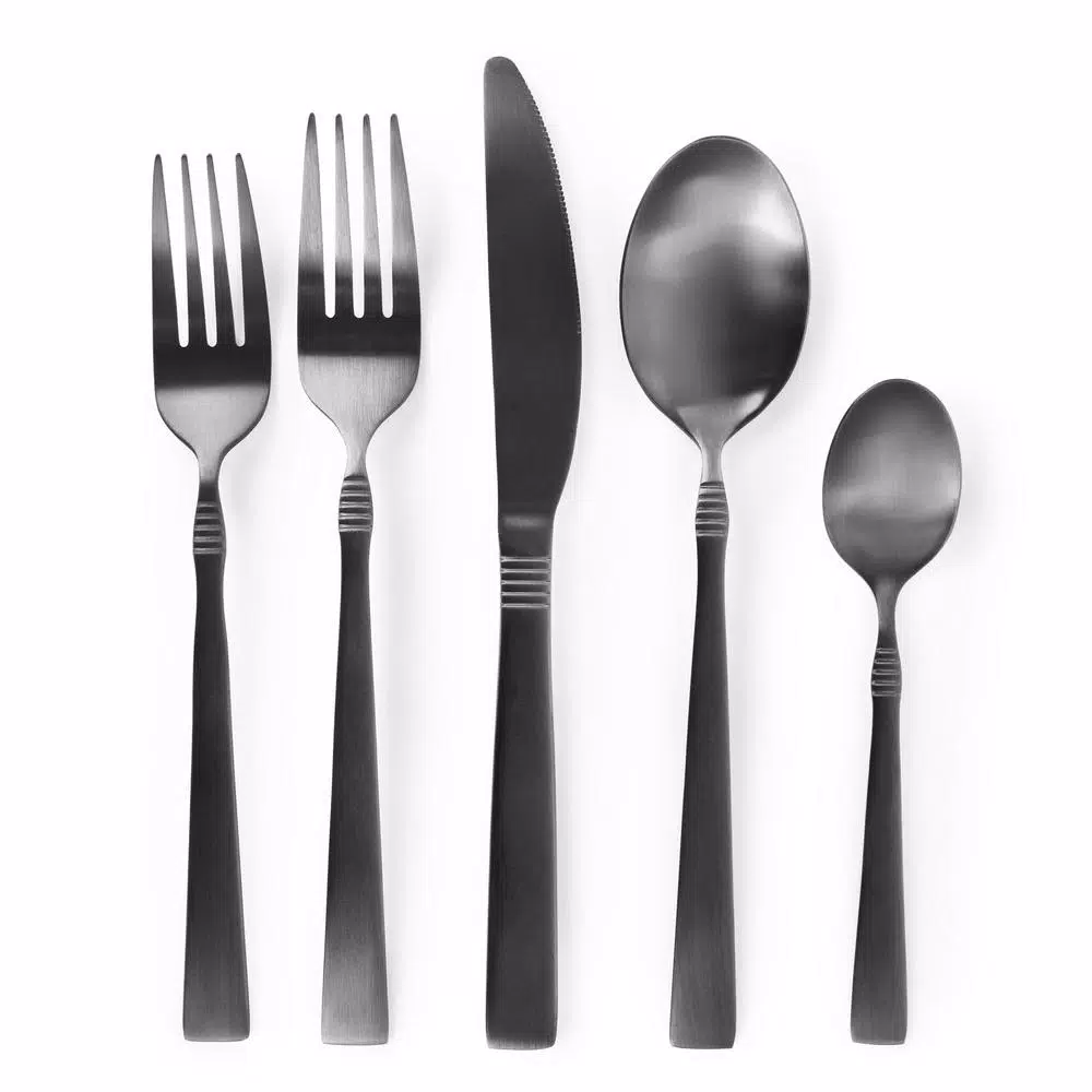 Megachef Cravat 20-Piece Matte Black Flatware Set, 18/10 Stainless Steel Silverware Service for 4