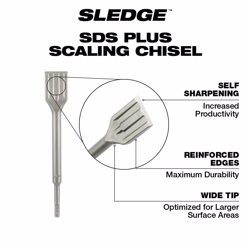 Milwaukee SDS-Plus SLEDGE 1-1/2 in. x 10 in. Scaling Chisel, Carbide Tip