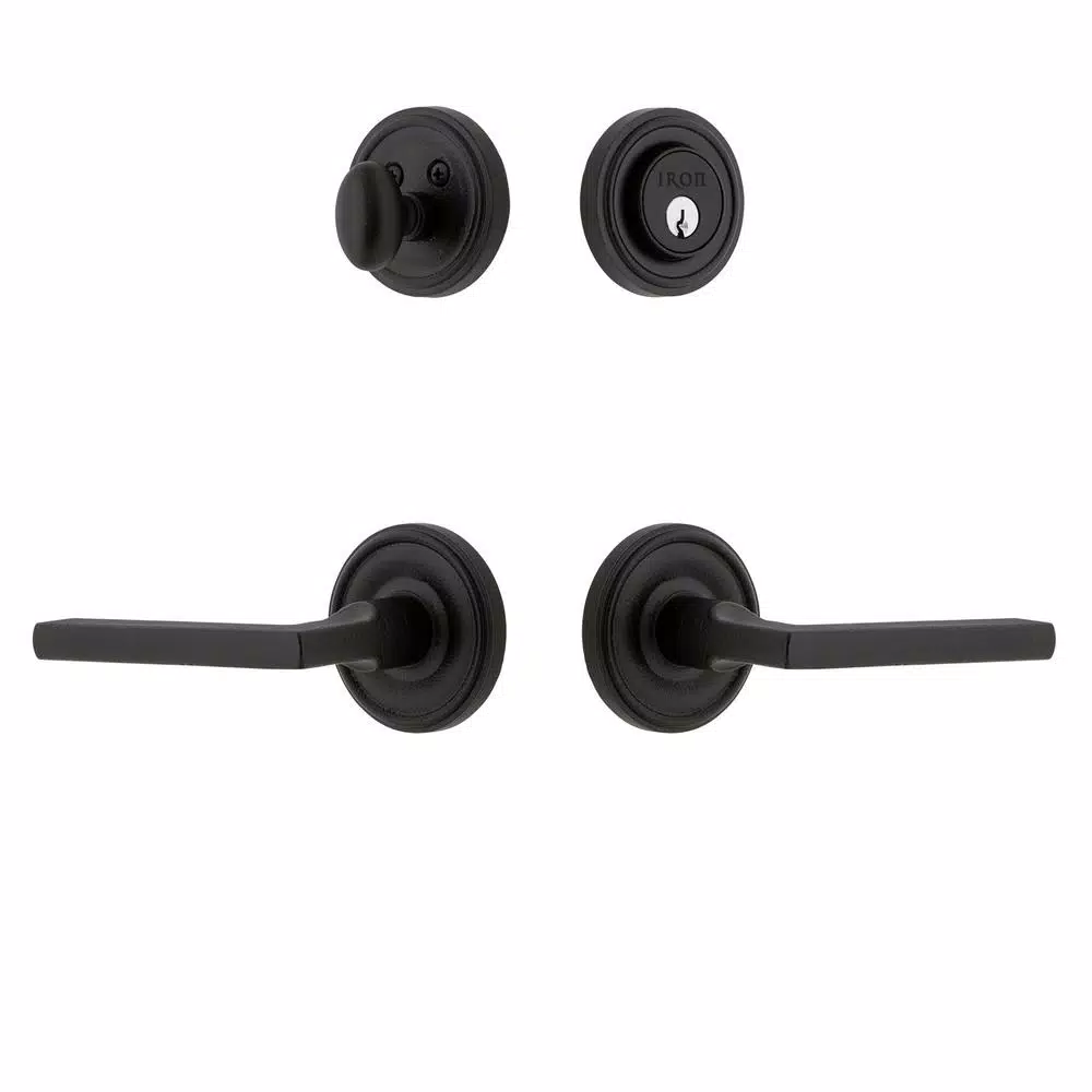 Unbranded Loch Rosette Black Iron Door Handleset Combo Pack with Dirk Lever and Deadbolt